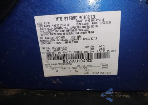 2022 Ford Ecosport Se from USA, damaged, VIN MAJ6S3GL1NC470037